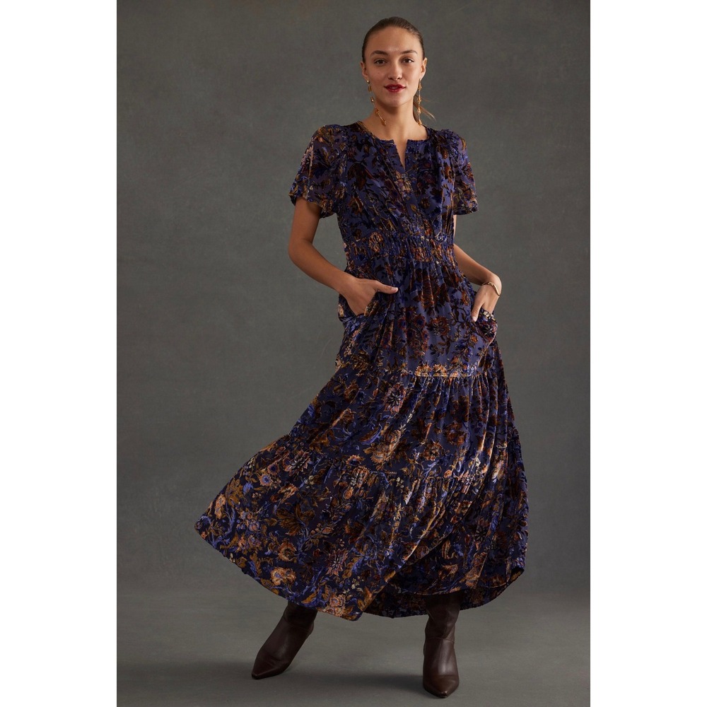 Anthropologie Somerset Maxi Dress Velvet Burnout Floral Purple
Size: M